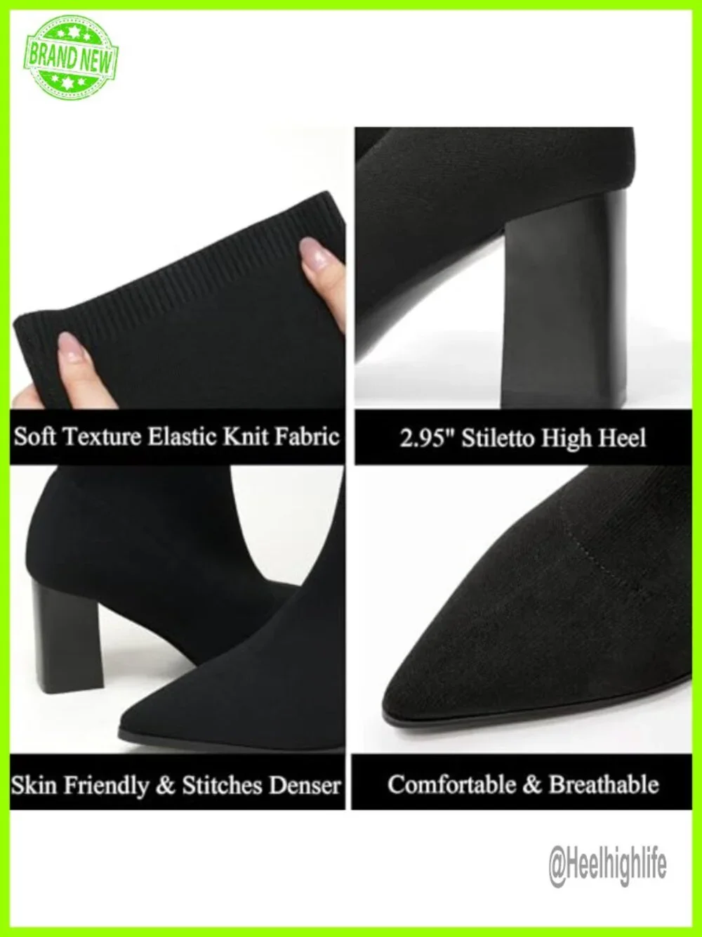 Over the Knee Knit Boots Block High Heel Pull On